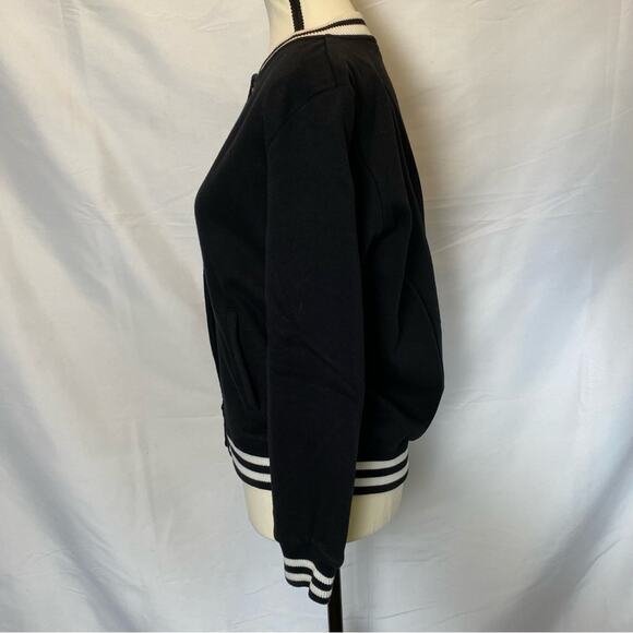 Forever 21 Varsity Sweatshirt Bomber Jacket Womens Medium Striped Cuffs - Picture 6 of 9